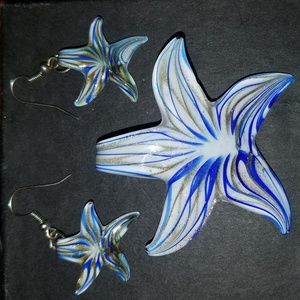 ❤Hand blown  Starfish earrings and pendant